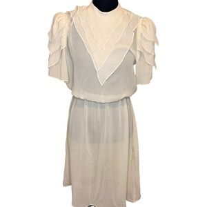 Vintage CRuffled Tiered Midi Dress with Flutter Sleeves Size Small